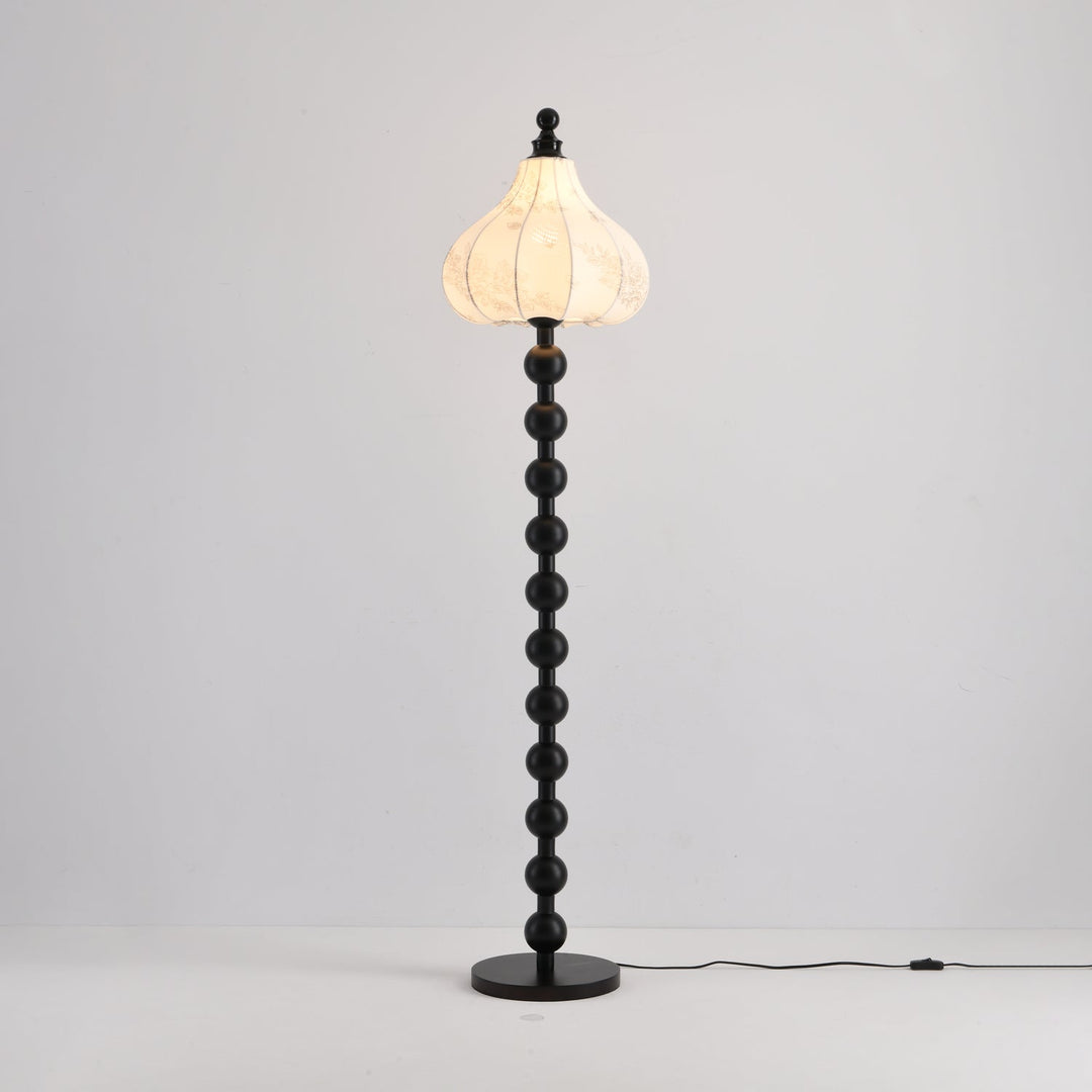 Beaded Wood Floor Lamp Carved White Fabric Shade 64.9 in Set of 3 3