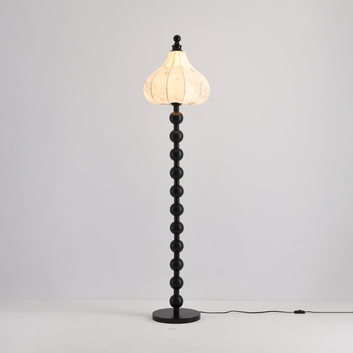 Beaded Wood Floor Lamp Carved White Fabric Shade 64.9 in Set of 3 3