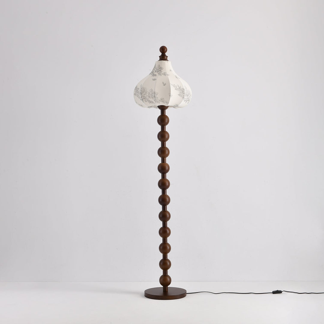 Beaded Wood Floor Lamp Carved White Fabric Shade 64.9 in Set of 3 4