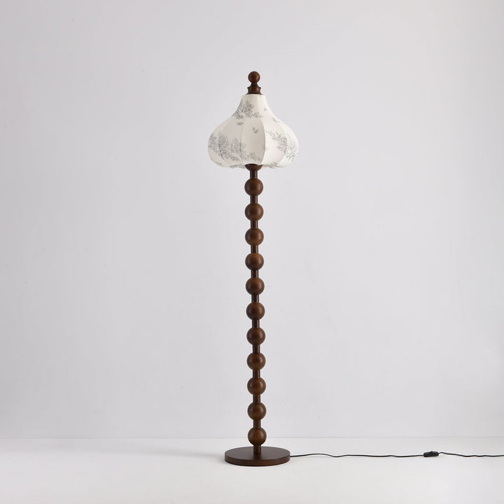 Beaded Wood Floor Lamp Carved White Fabric Shade 64.9 in Set of 3 4