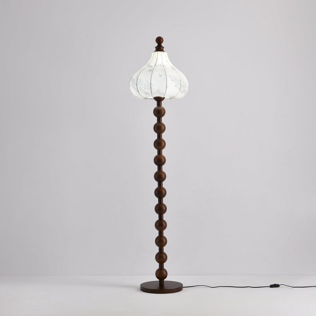 Beaded Wood Floor Lamp Carved White Fabric Shade 64.9 in Set of 3 5