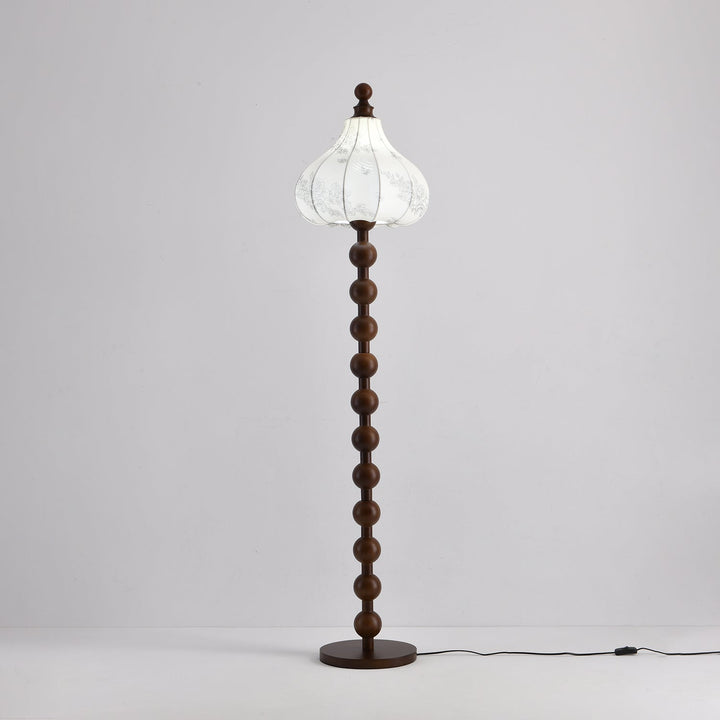 Beaded Wood Floor Lamp Carved White Fabric Shade 64.9 in Set of 3 5