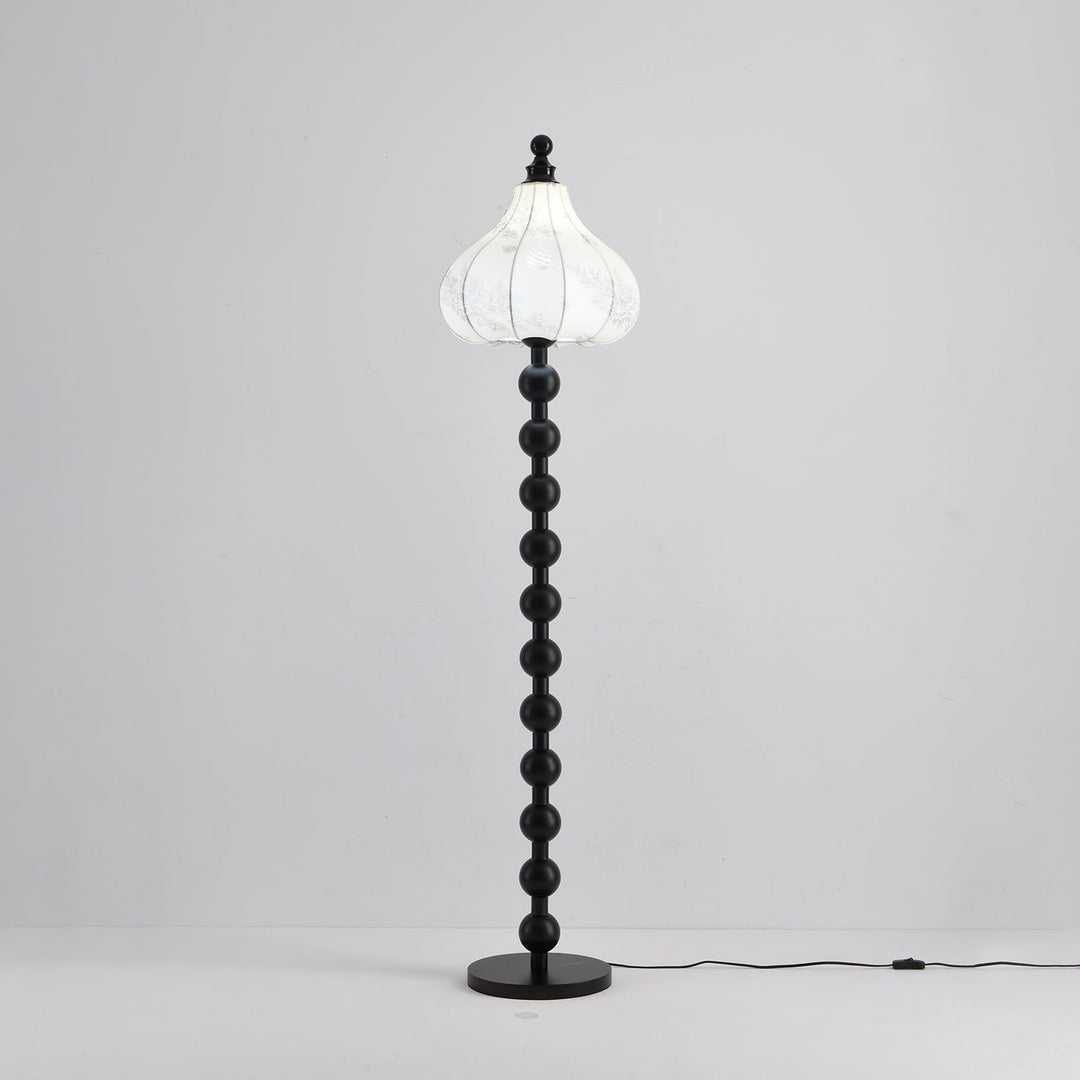 Beaded Wood Floor Lamp Carved White Fabric Shade 64.9 in Set of 3 6