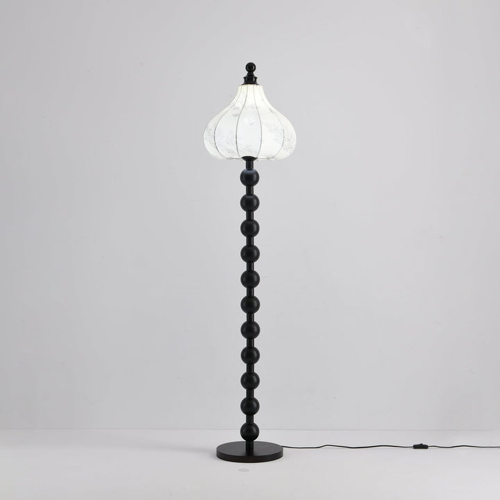 Beaded Wood Floor Lamp Carved White Fabric Shade 64.9 in Set of 3 6