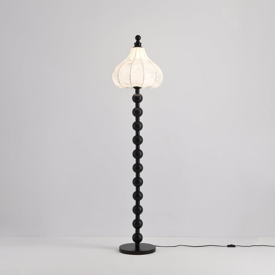 Beaded Wood Floor Lamp Carved White Fabric Shade 64.9 in Set of 3 7
