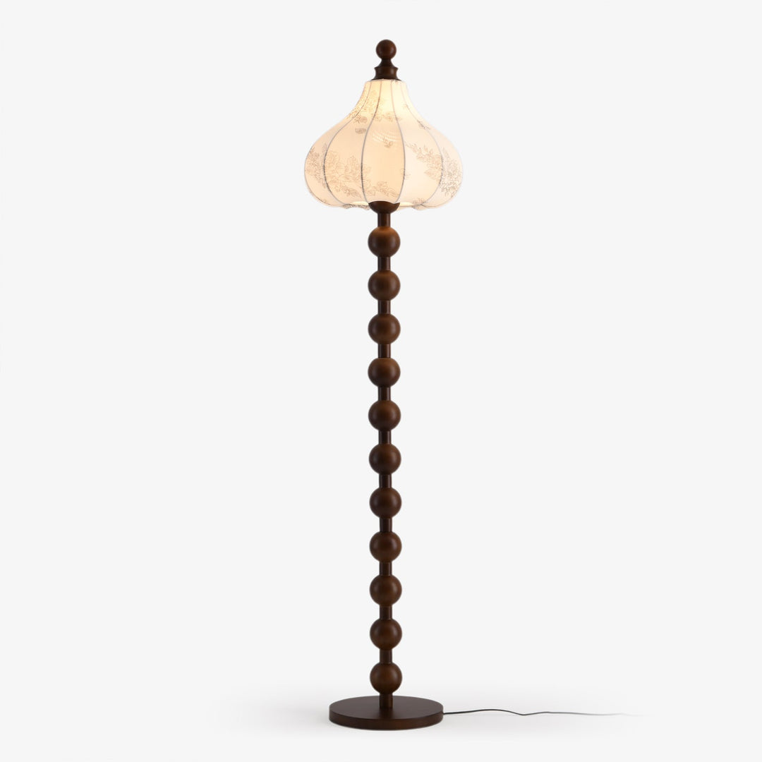 Beaded Wood Floor Lamp Carved White Fabric Shade 64.9 in Set of 3 8