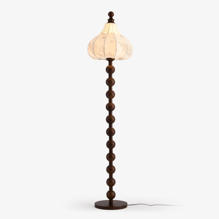 Beaded Wood Floor Lamp Carved White Fabric Shade 64.9 in Set of 3 8