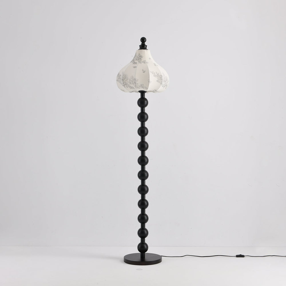 Beaded Wood Floor Lamp Carved White Fabric Shade 64.9 in Set of 3 Black 1