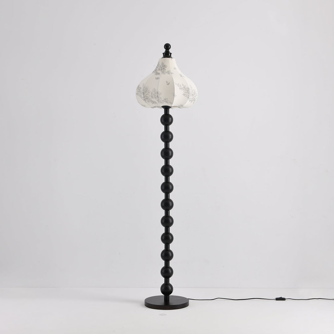 Beaded Wood Floor Lamp Carved White Fabric Shade 64.9 in Set of 3 Black 1