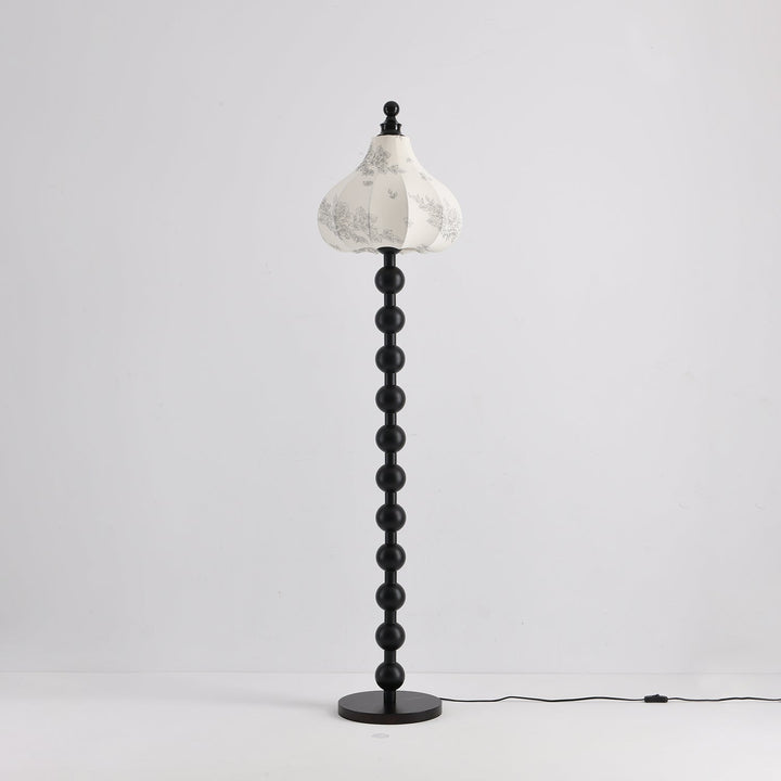 Beaded Wood Floor Lamp Carved White Fabric Shade 64.9 in Set of 3 Black 1