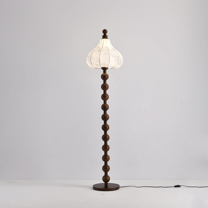 Beaded Wood Floor Lamp Carved White Fabric Shade 64.9 in Set of 3 Walnut 1