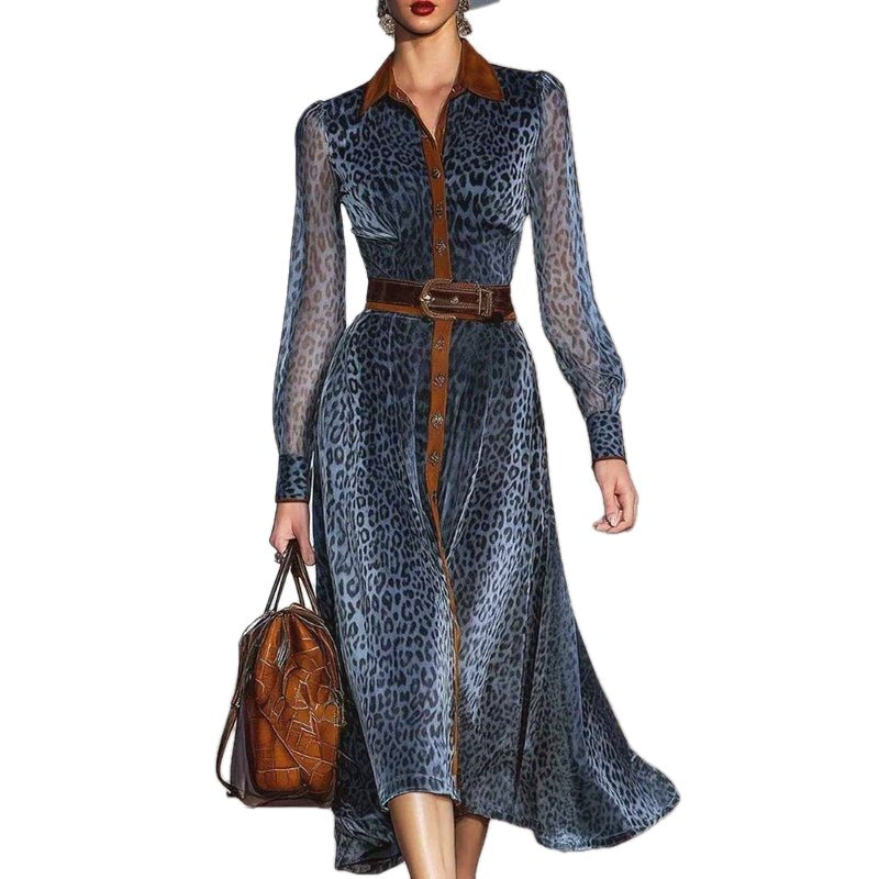 Belted Leopard Print Shirt Midi Dress on white