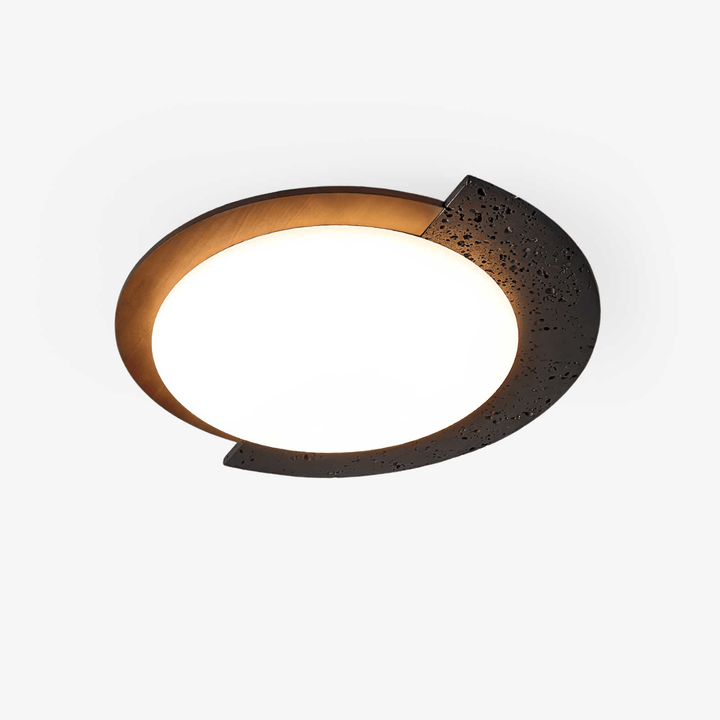 Black Stone Flush Mount Ceiling Light Walnut Arc 17.7 in 1