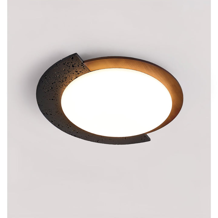 Black Stone Flush Mount Ceiling Light Walnut Arc 17.7 in 17.7 x 3.9 in 1
