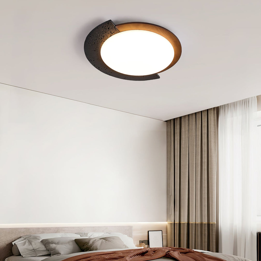 Black Stone Flush Mount Ceiling Light Walnut Arc 17.7 in 2