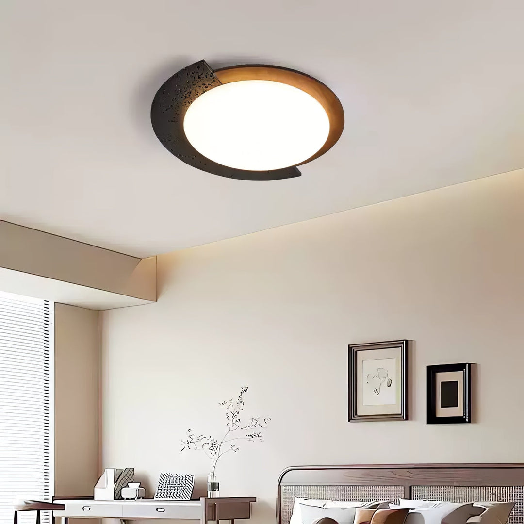 Black Stone Flush Mount Ceiling Light Walnut Arc 17.7 in 3