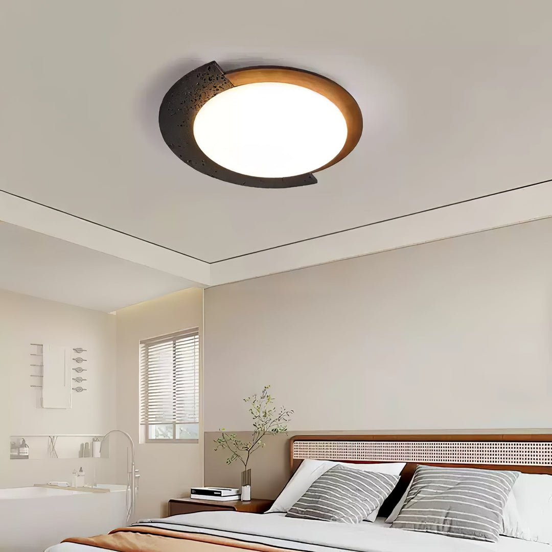 Black Stone Flush Mount Ceiling Light Walnut Arc 17.7 in 4