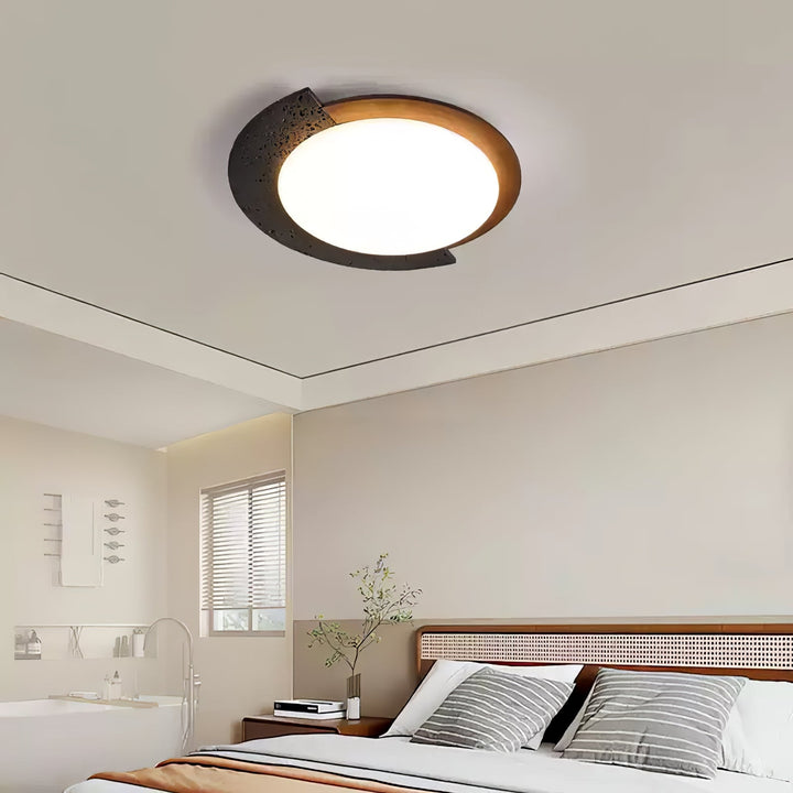 Black Stone Flush Mount Ceiling Light Walnut Arc 17.7 in 4