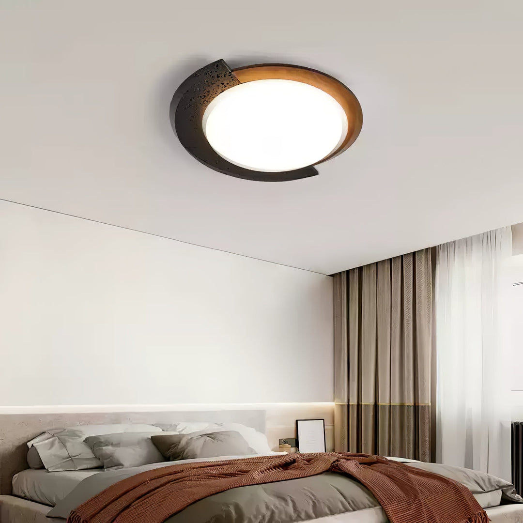 Black Stone Flush Mount Ceiling Light Walnut Arc 17.7 in 5