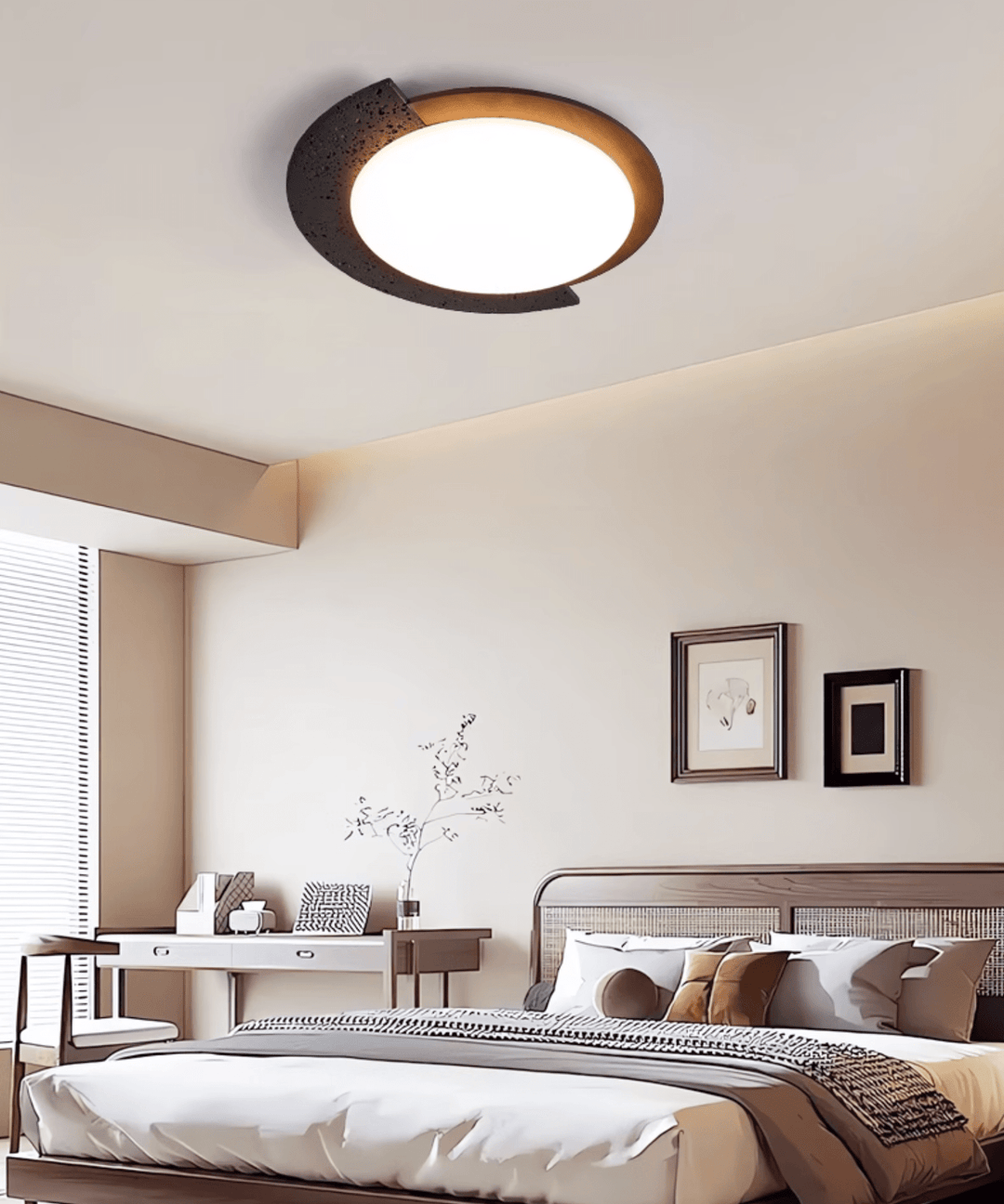 Black Stone Flush Mount Ceiling Light Walnut Arc 17.7 in 6