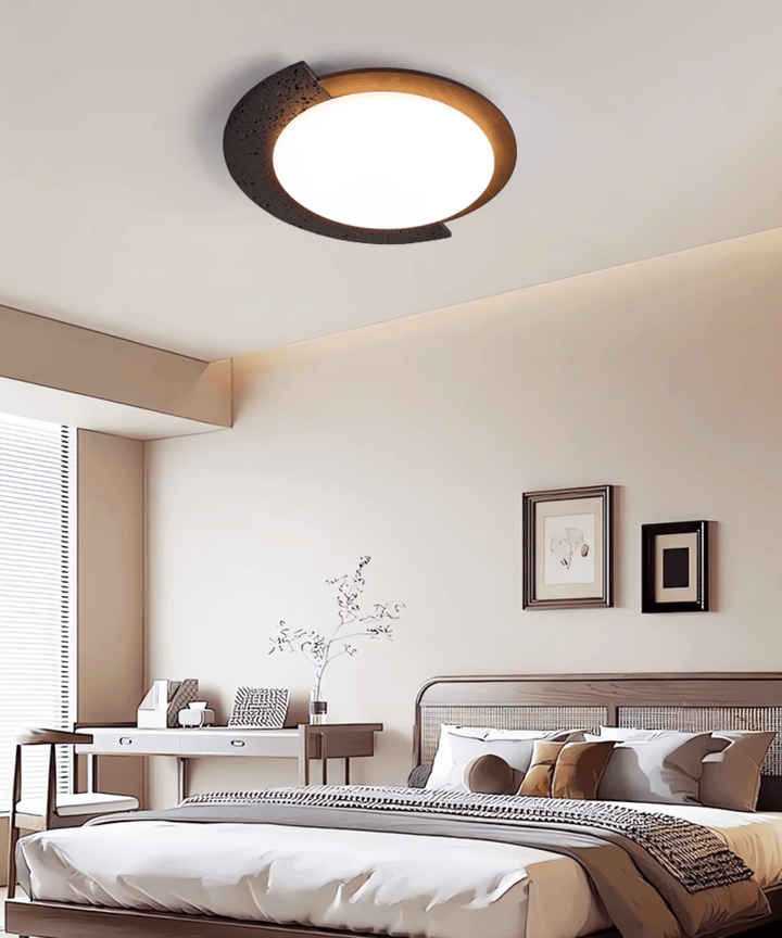Black Stone Flush Mount Ceiling Light Walnut Arc 17.7 in 6