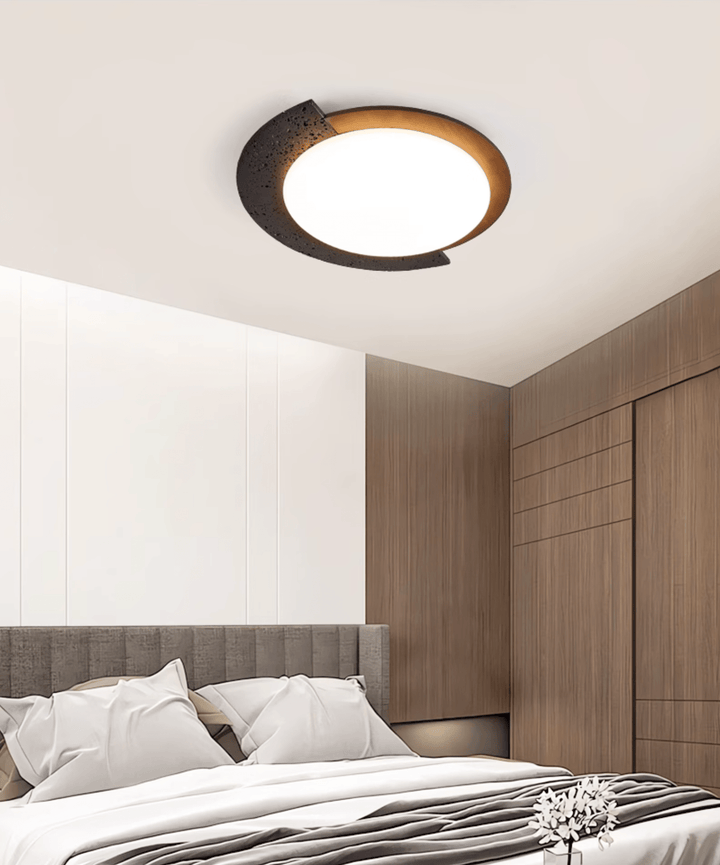 Black Stone Flush Mount Ceiling Light Walnut Arc 17.7 in 7