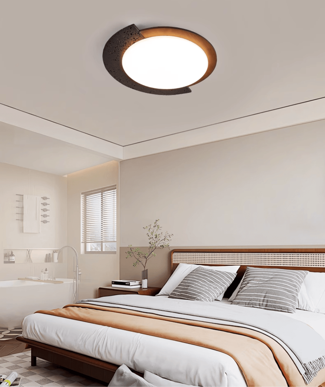 Black Stone Flush Mount Ceiling Light Walnut Arc 17.7 in 8