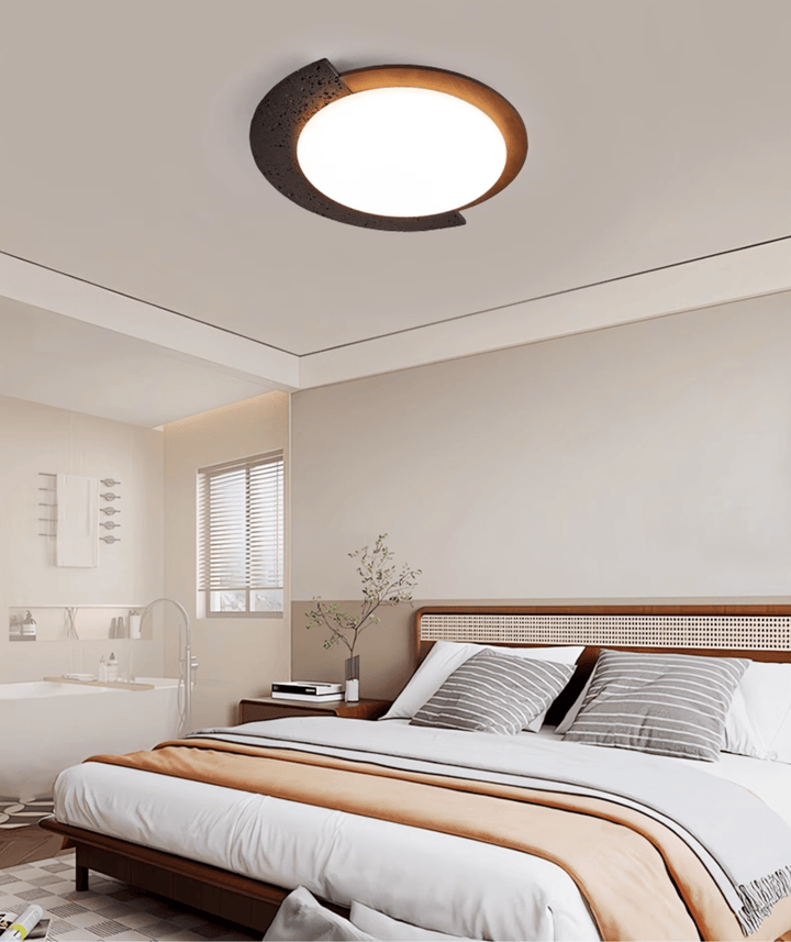 Black Stone Flush Mount Ceiling Light Walnut Arc 17.7 in 8