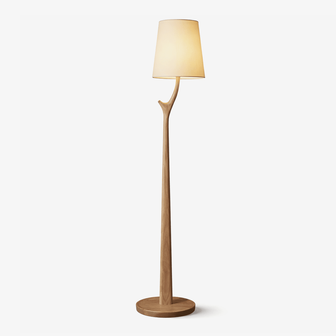 Branch Shaped Wood Floor Lamp White Fabric Shade 63 in Set of 2 1