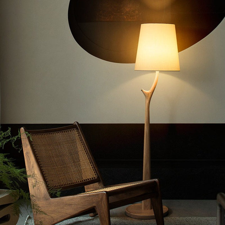 Branch Shaped Wood Floor Lamp White Fabric Shade 63 in Set of 2 2