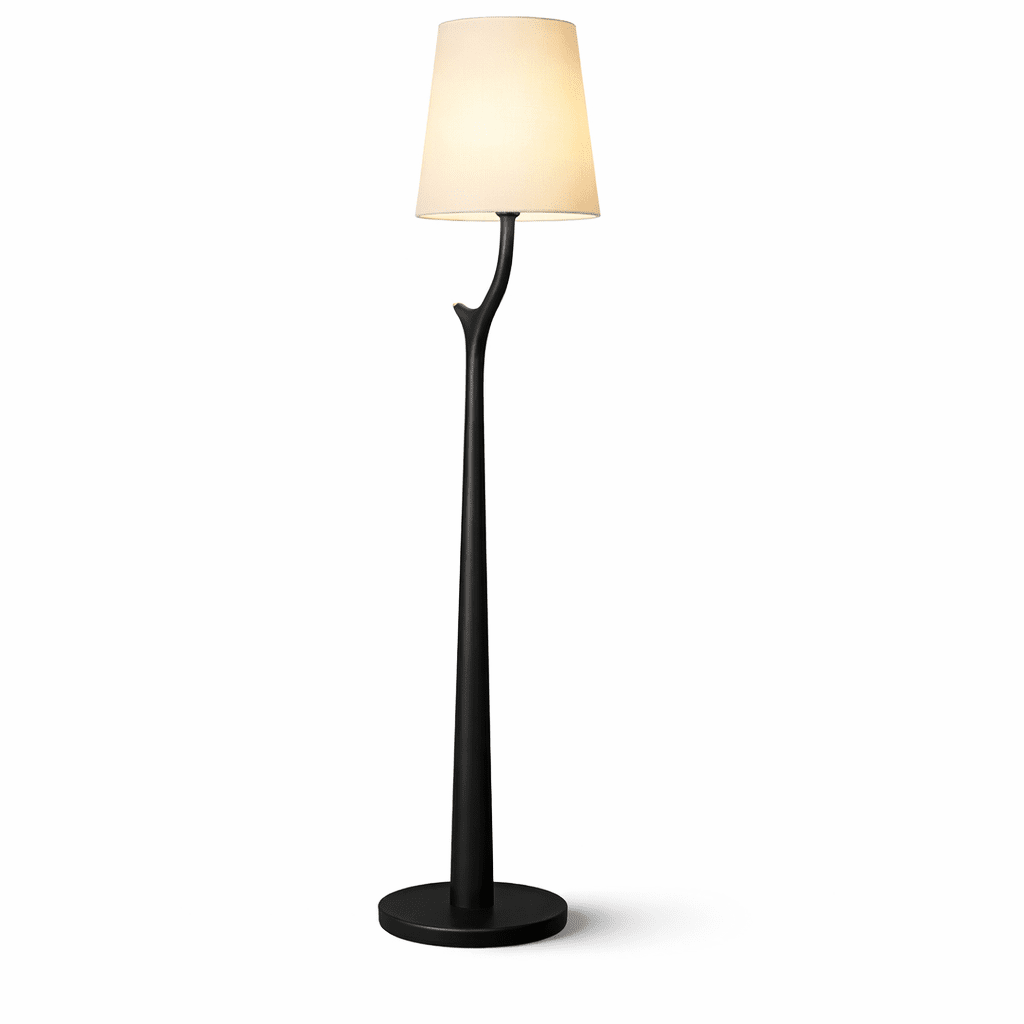Branch Shaped Wood Floor Lamp White Fabric Shade 63 in Set of 2 Black 1