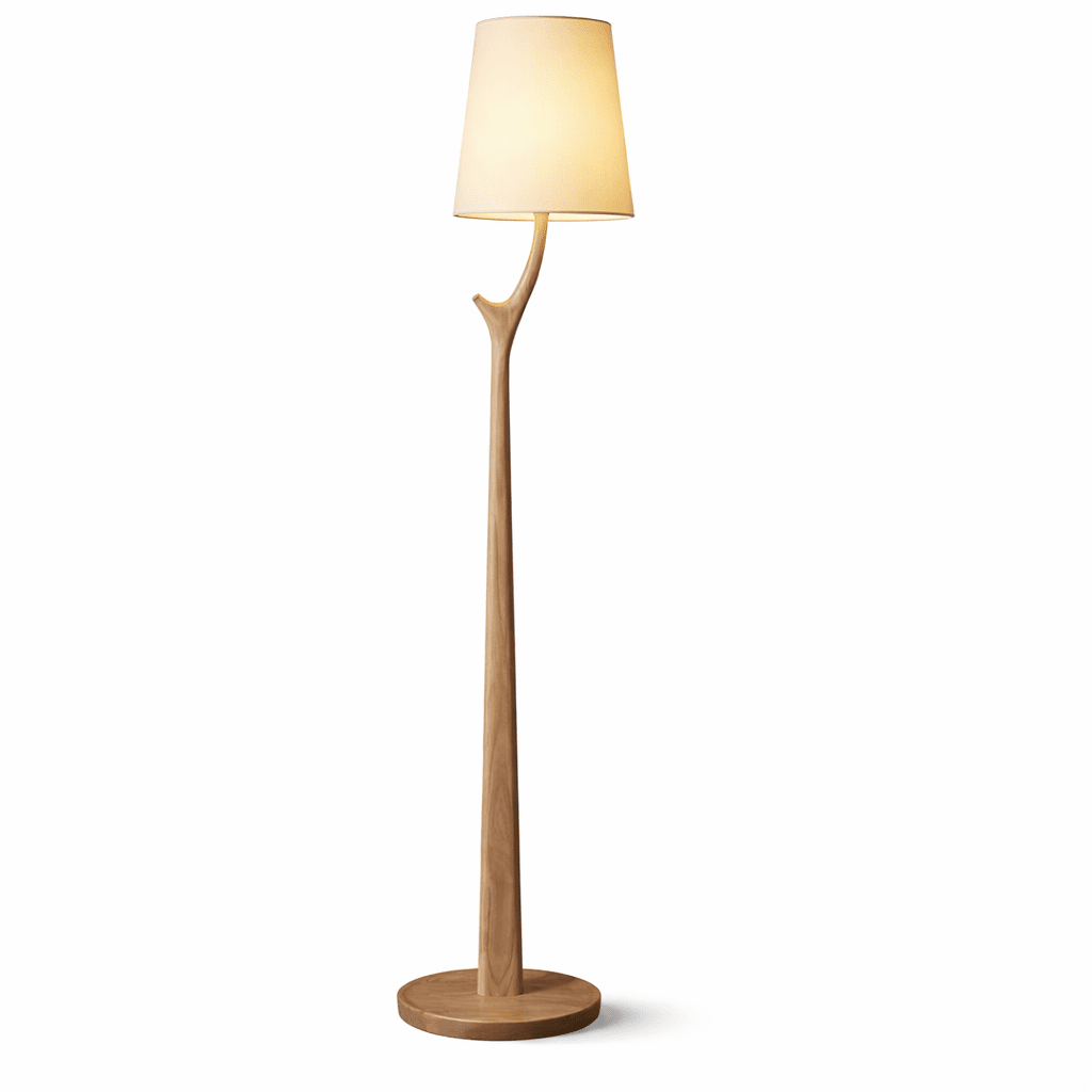Branch Shaped Wood Floor Lamp White Fabric Shade 63 in Set of 2 Natural Wood 1