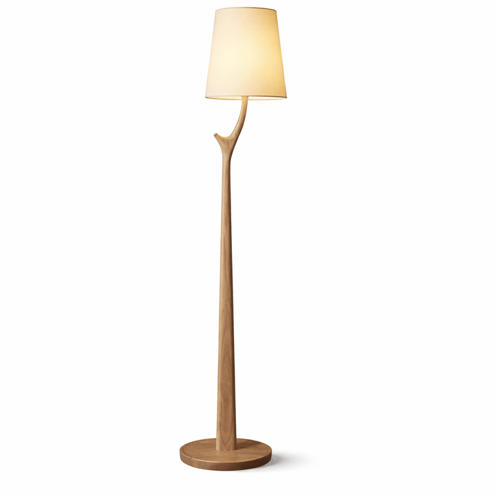 Branch Shaped Wood Floor Lamp White Fabric Shade 63 in Set of 2 Natural Wood 1