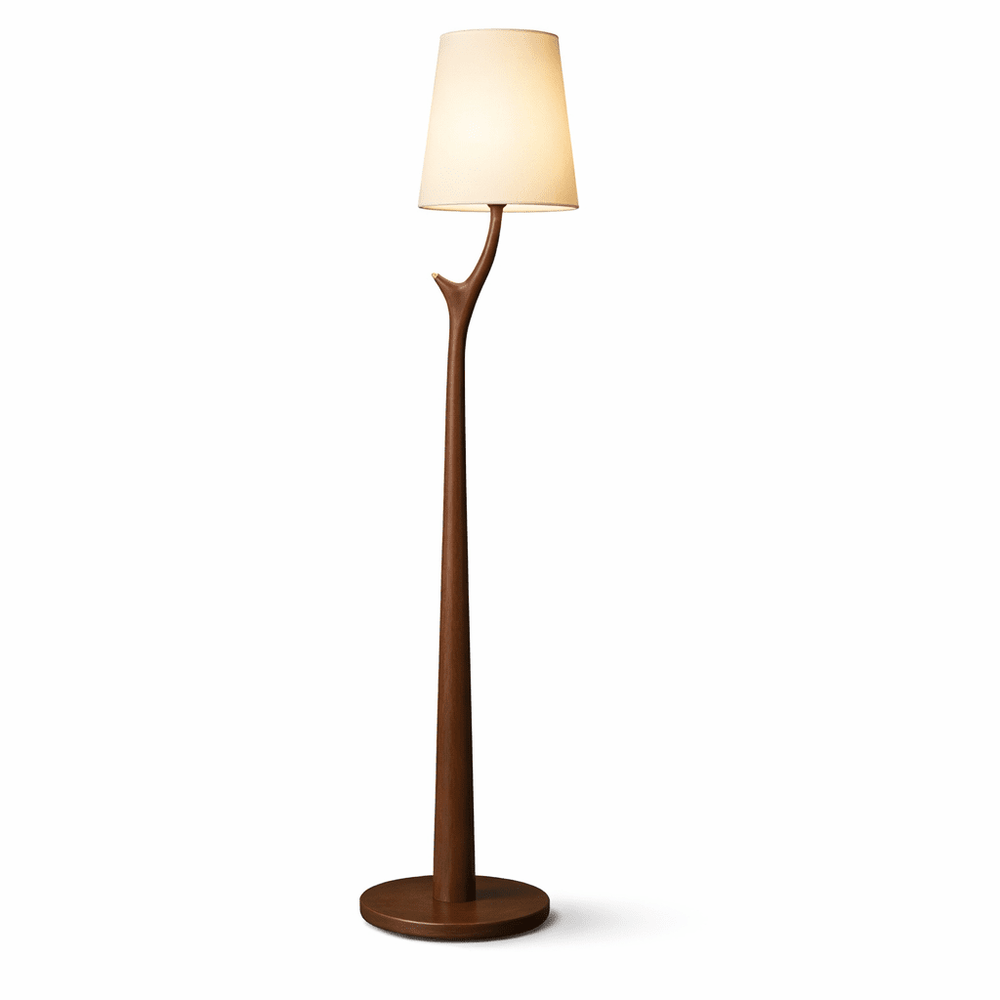Branch Shaped Wood Floor Lamp White Fabric Shade 63 in Set of 2 Walnut 1