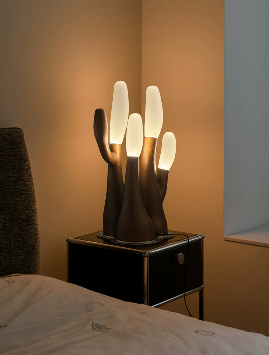Branching Wood Table Lamp Frosted Glass Tips 22.8 in 3