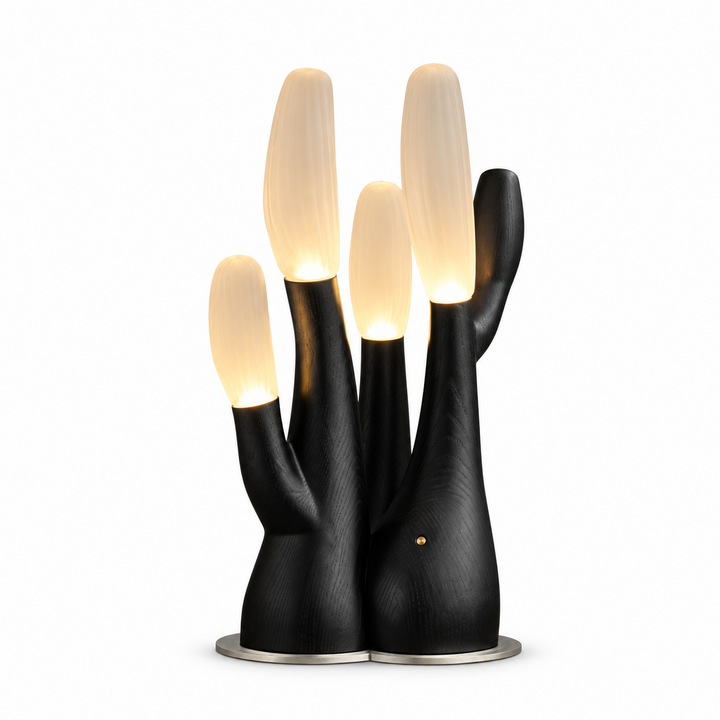 Branching Wood Table Lamp Frosted Glass Tips 22.8 in Black 1