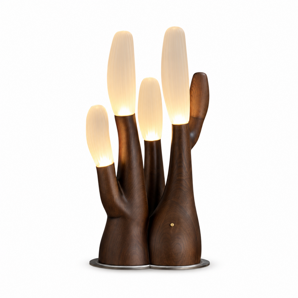 Branching Wood Table Lamp Frosted Glass Tips 22.8 in Dark Wood 1