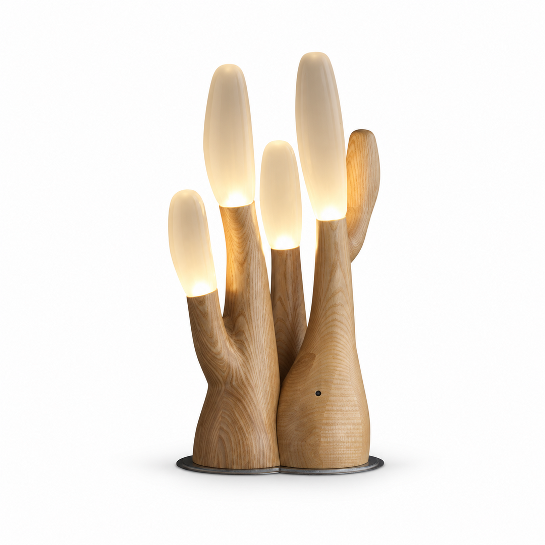Branching Wood Table Lamp Frosted Glass Tips 22.8 in Light Wood 1