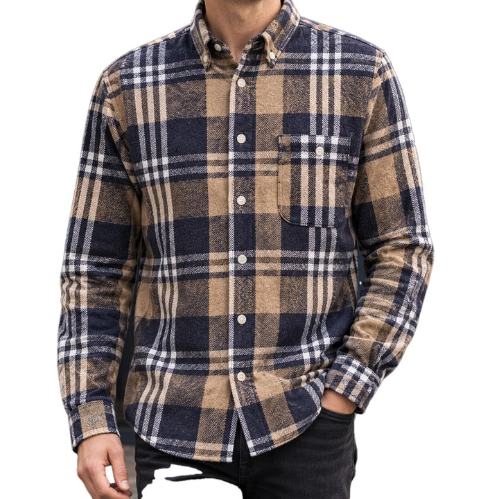 Brushed Cotton Blend Plaid Shirt on white