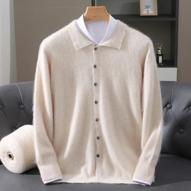 Brushed Knit Polo Collar Cardigan Cream 1