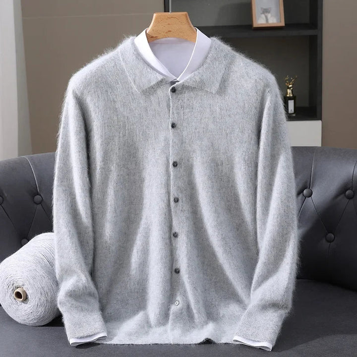 Brushed Knit Polo Collar Cardigan Light Gray 1
