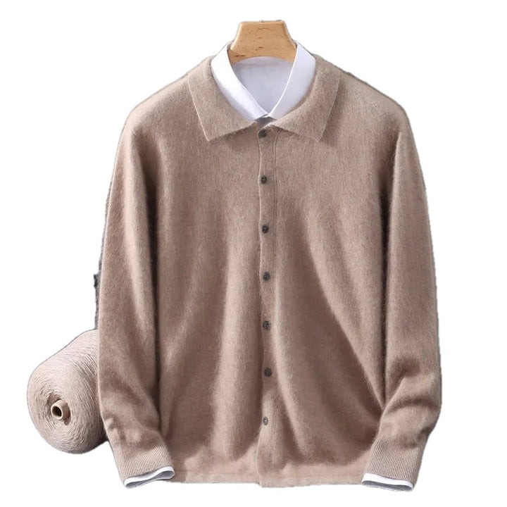Brushed Knit Polo Collar Cardigan on white