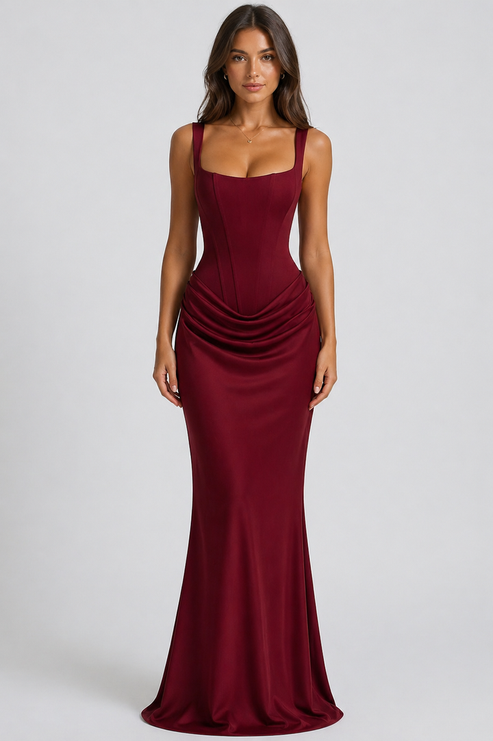 MAVIS | SCULPTED SILHOUETTE RUCHED MAXI DRESS