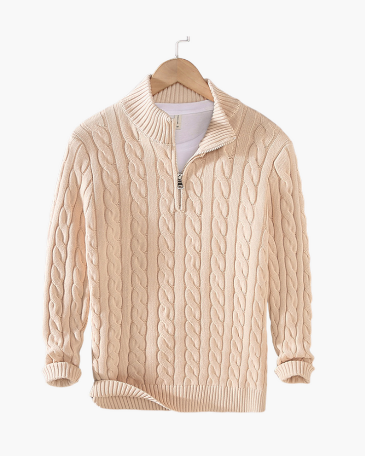 Cable Knit Cotton Half Zip Sweater Set of 3 Beige 1