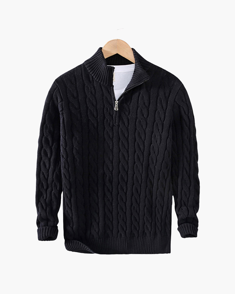 Cable Knit Cotton Half Zip Sweater Set of 3 Black 1
