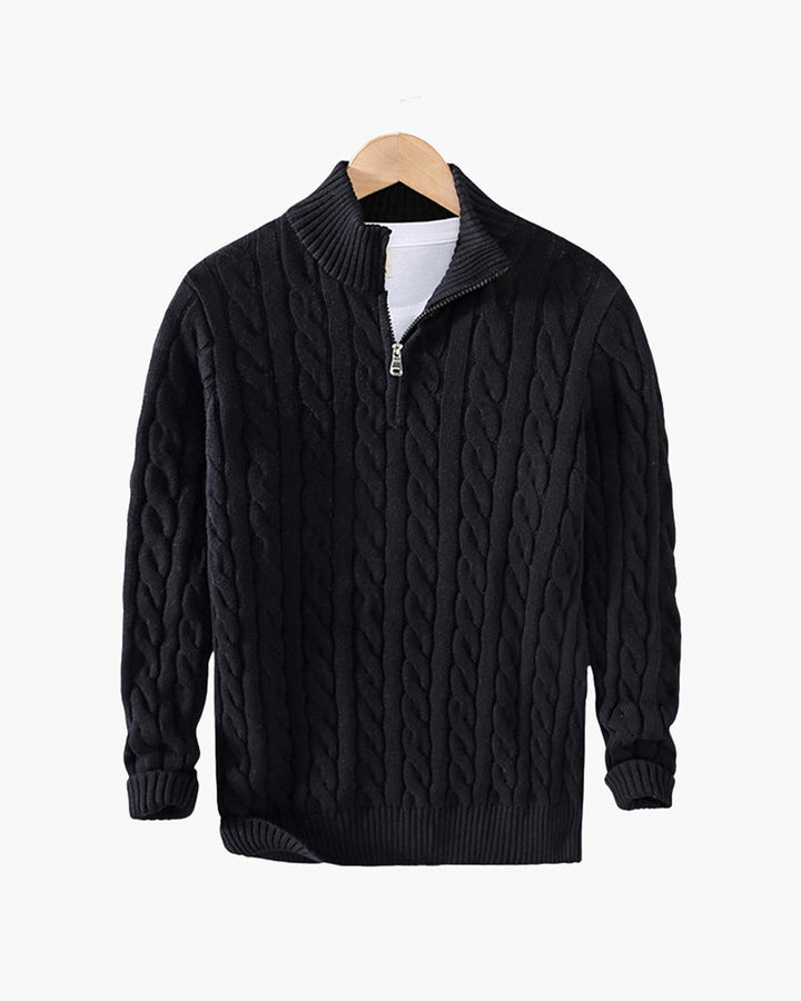 Cable Knit Cotton Half Zip Sweater Set of 3 Black 1