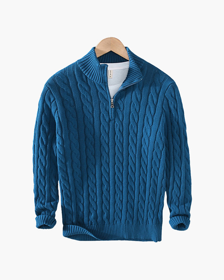 Cable Knit Cotton Half Zip Sweater Set of 3 Blue 1