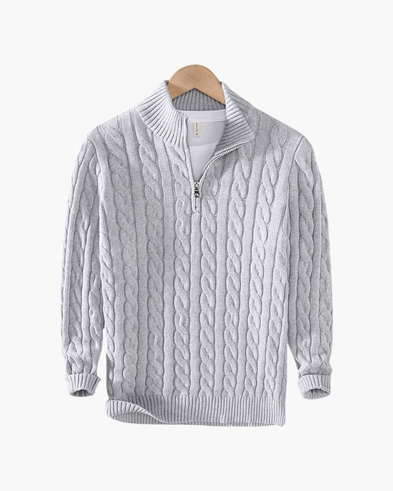 Cable Knit Cotton Half Zip Sweater Set of 3 Light Gray 1