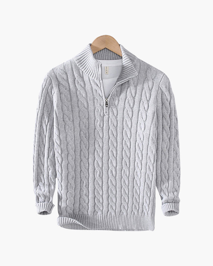Cable Knit Cotton Half Zip Sweater Set of 3 Light Gray 1