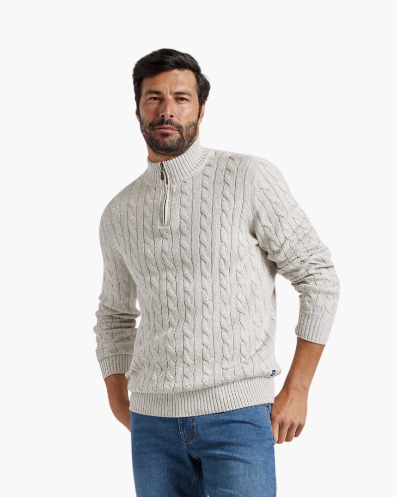 Cable Knit Cotton Half Zip Sweater Set of 3 Light Gray 2